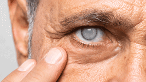 Aiello Eye Institute close-up of an older patient with a cataract while learning whether you can reverse cataracts without surgery